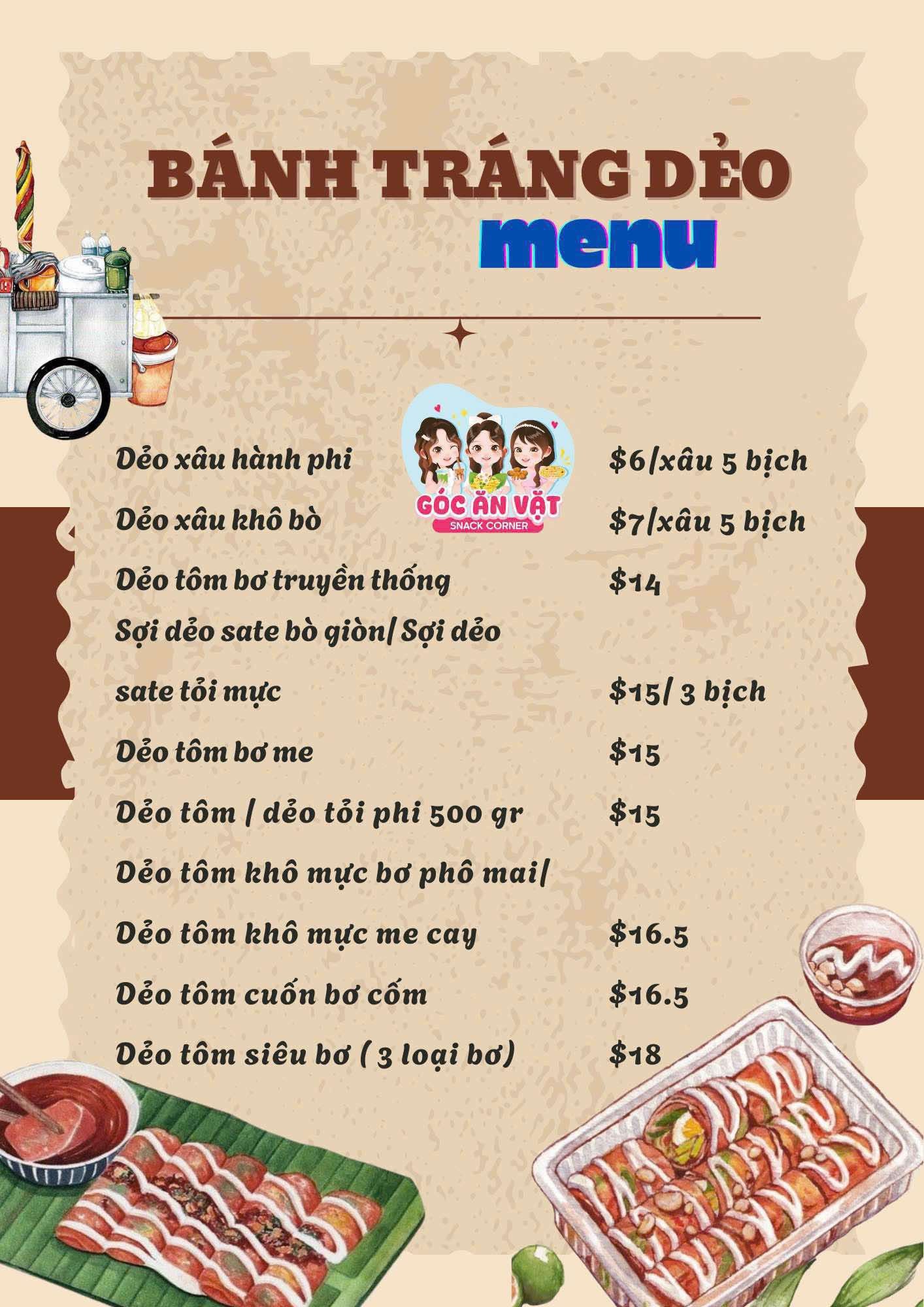 Bánh Tráng Dẻo Menu