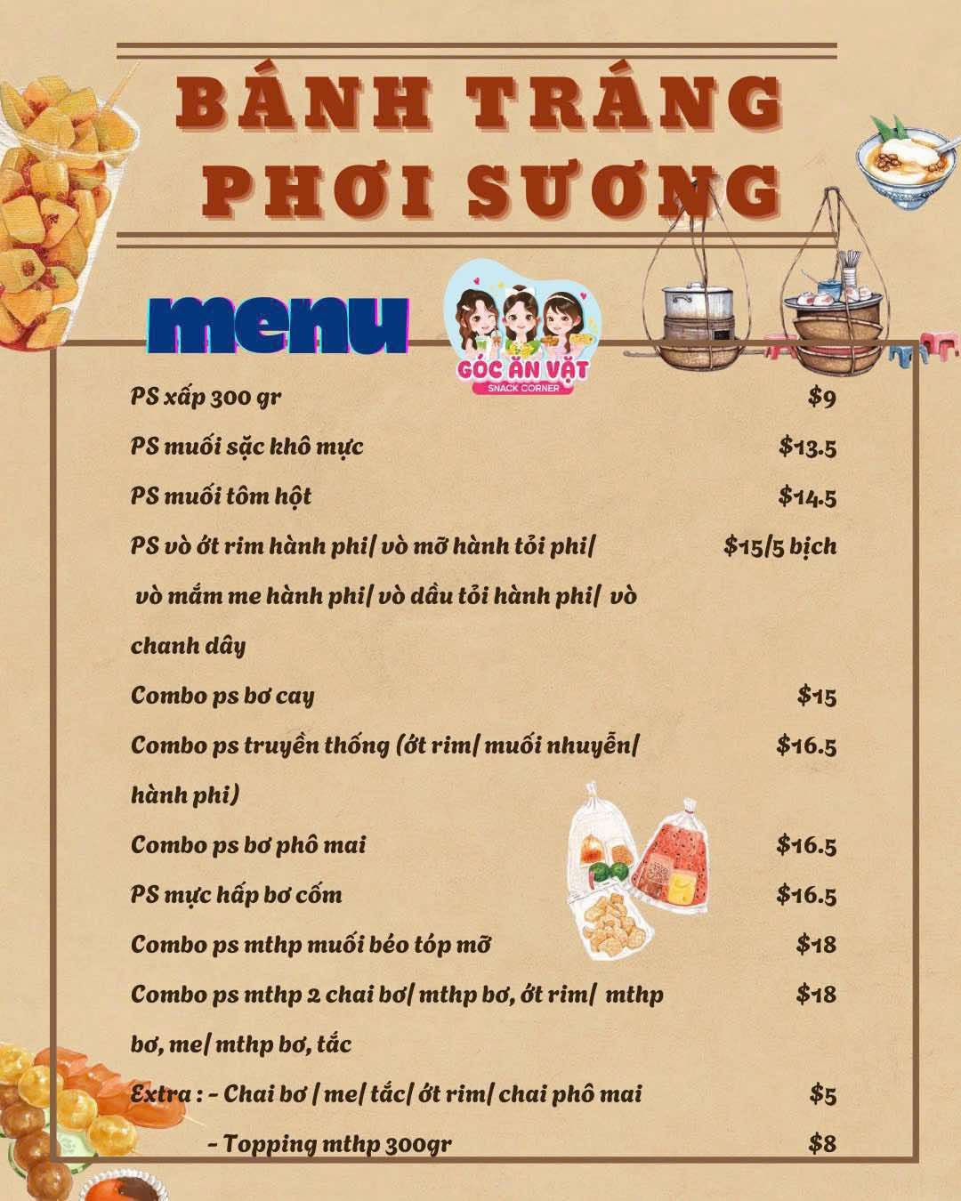 Bánh Tráng Phơi Sương Menu